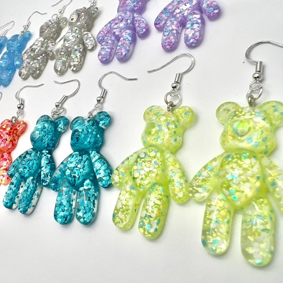 Large Gummy Bear Earrings - Statement Earrings - Novelty Earrings - Metallic - Picture 3 of 10